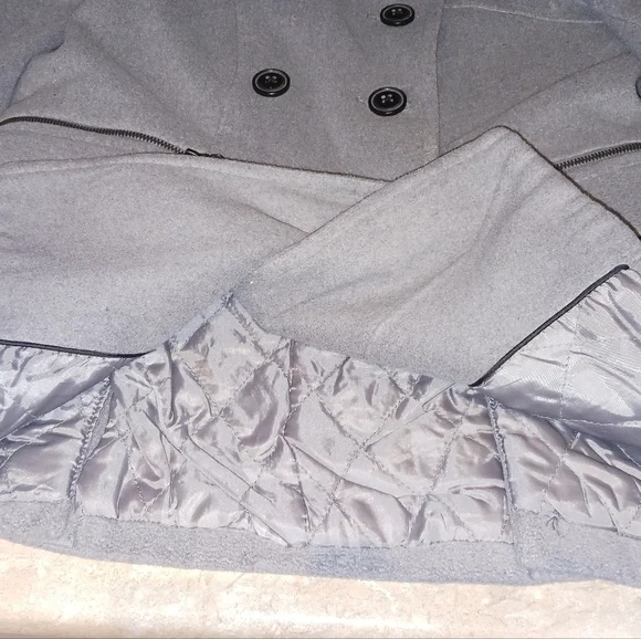 Light Grey Wool Collared Pea Coat - Picture 10 of 12